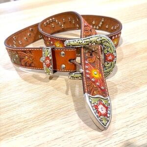 Rhinestone Western Multicolored Belt Y2K Leather
